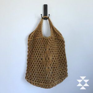 Tan Natural Material Open Weave Tote Bag